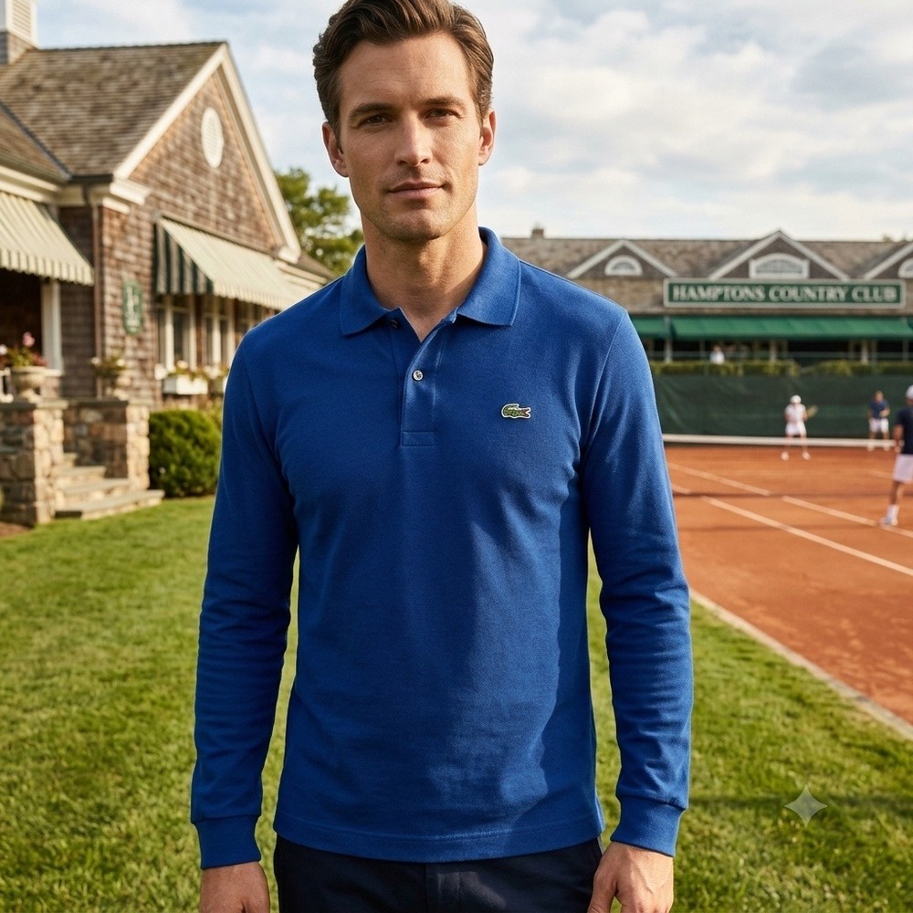 Lacoste L.12.12 Polo Shirt Mens M Blue Long Sleeve Classic Fit Cotton Pique
